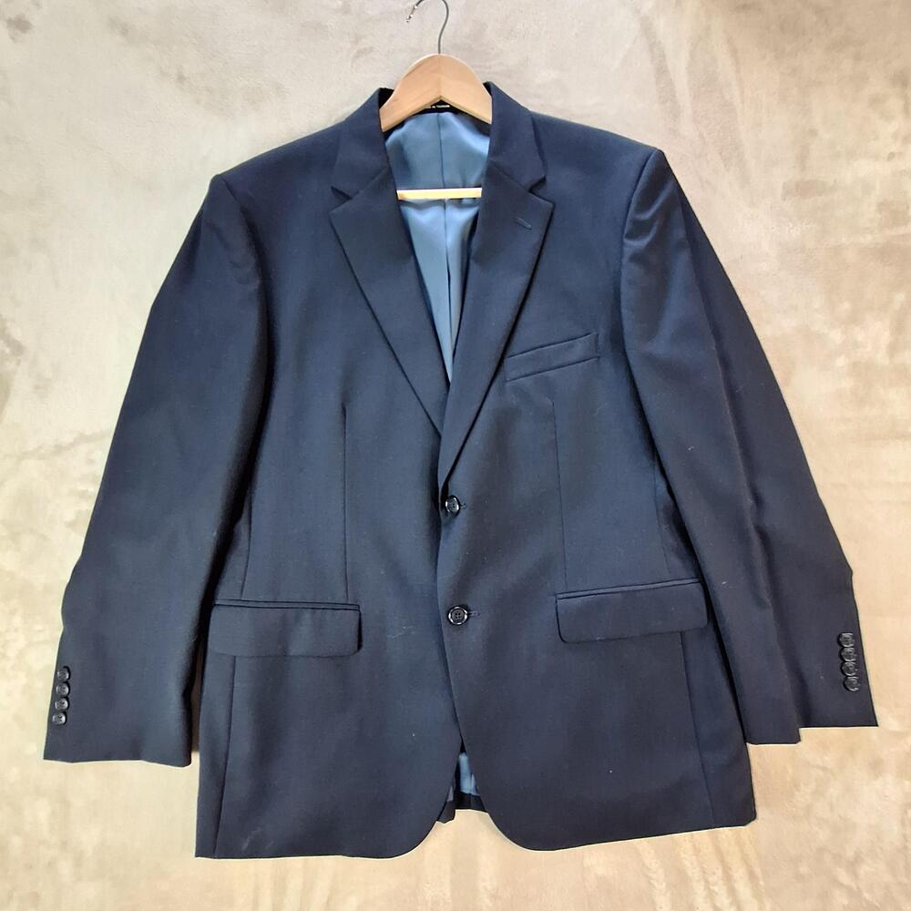 Pronto Uomo Suit Jacket Mens 44 Regular Blue Wool Poly Double Vent 2 Btn Formal